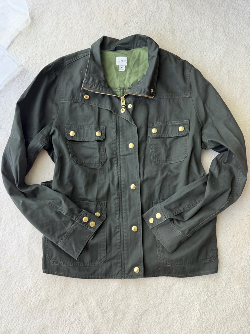 J. Crew Olive Utility Jacket with Gold-Tone Buttons